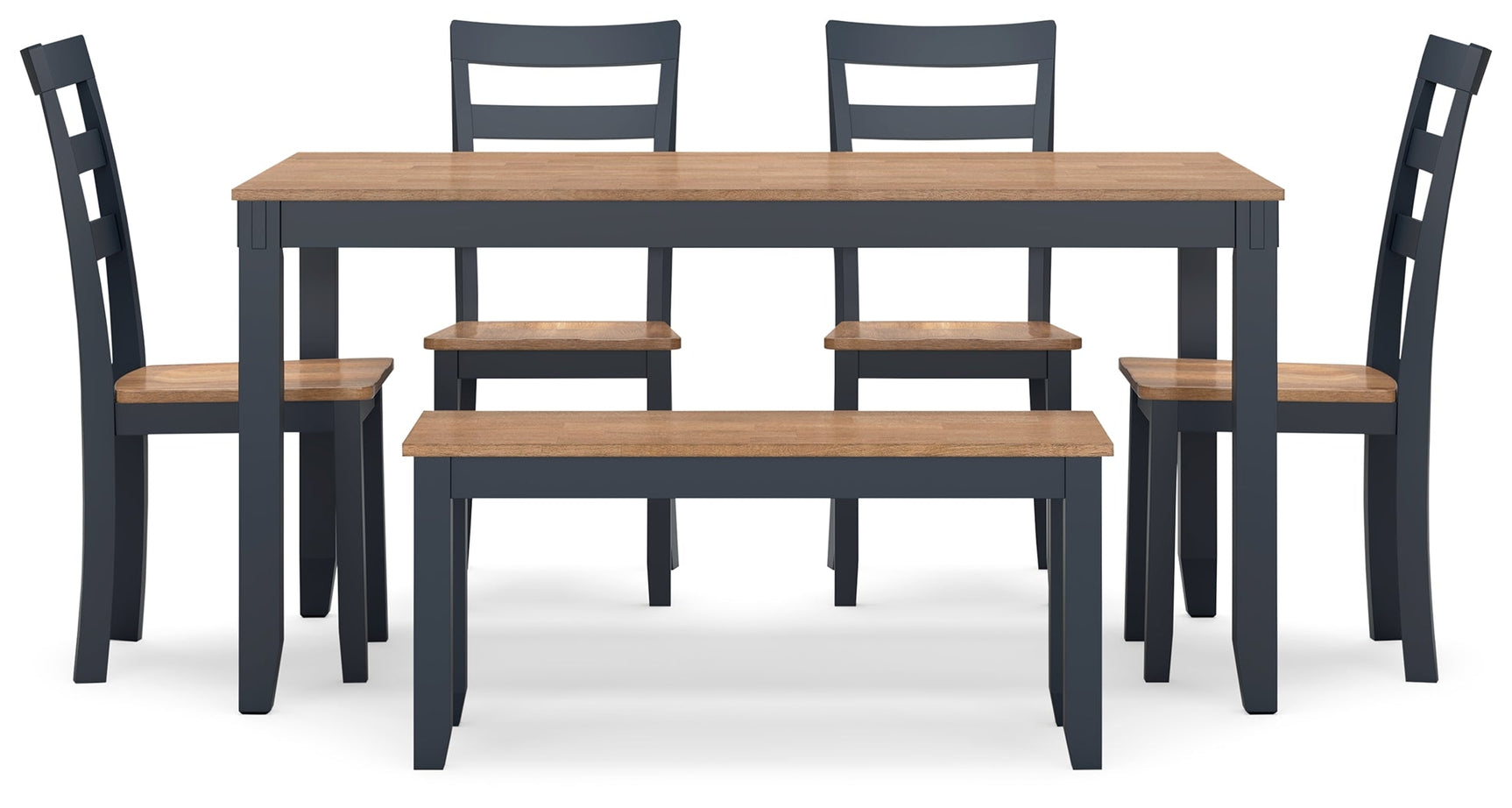 Gesthaven Natural/Blue Dining Table with 4 Chairs and Bench (Set of 6) - Ornate Home