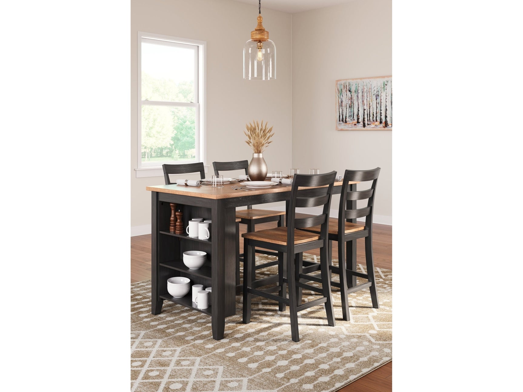 Gesthaven Natural/Brown Counter Height Dining Table and 4 Barstools - Ornate Home