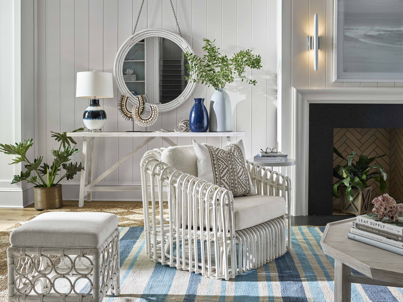 Getaway Nomad Snow/Egret Rattan Stool - Ornate Home