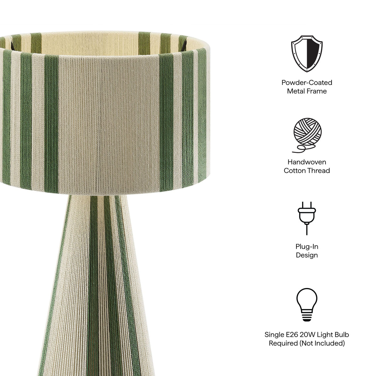 Gia Basil Green Handwoven Cotton Thread Striped or Plain Table Lamp - Ornate Home