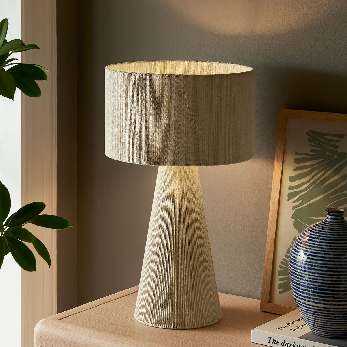 Gia Natural Handwoven Cotton Thread Striped or Plain Table Lamp - Ornate Home