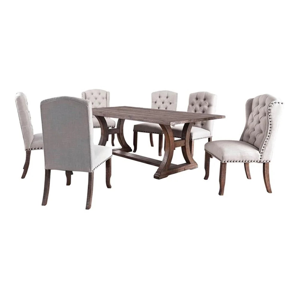 Gianna Rustic Oak/Brown 7 Pc. Dining Room Set (w/ 2 Wingback Chairs) - Ornate Home