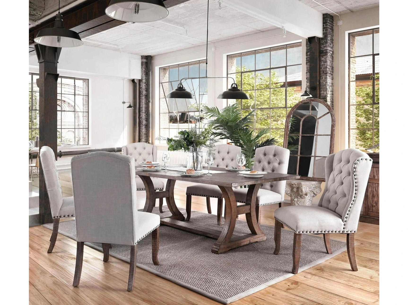 Gianna Rustic Oak/Brown 9 Pc. Dining Room Set (w/ 2 Wingback Chairs) - Ornate Home