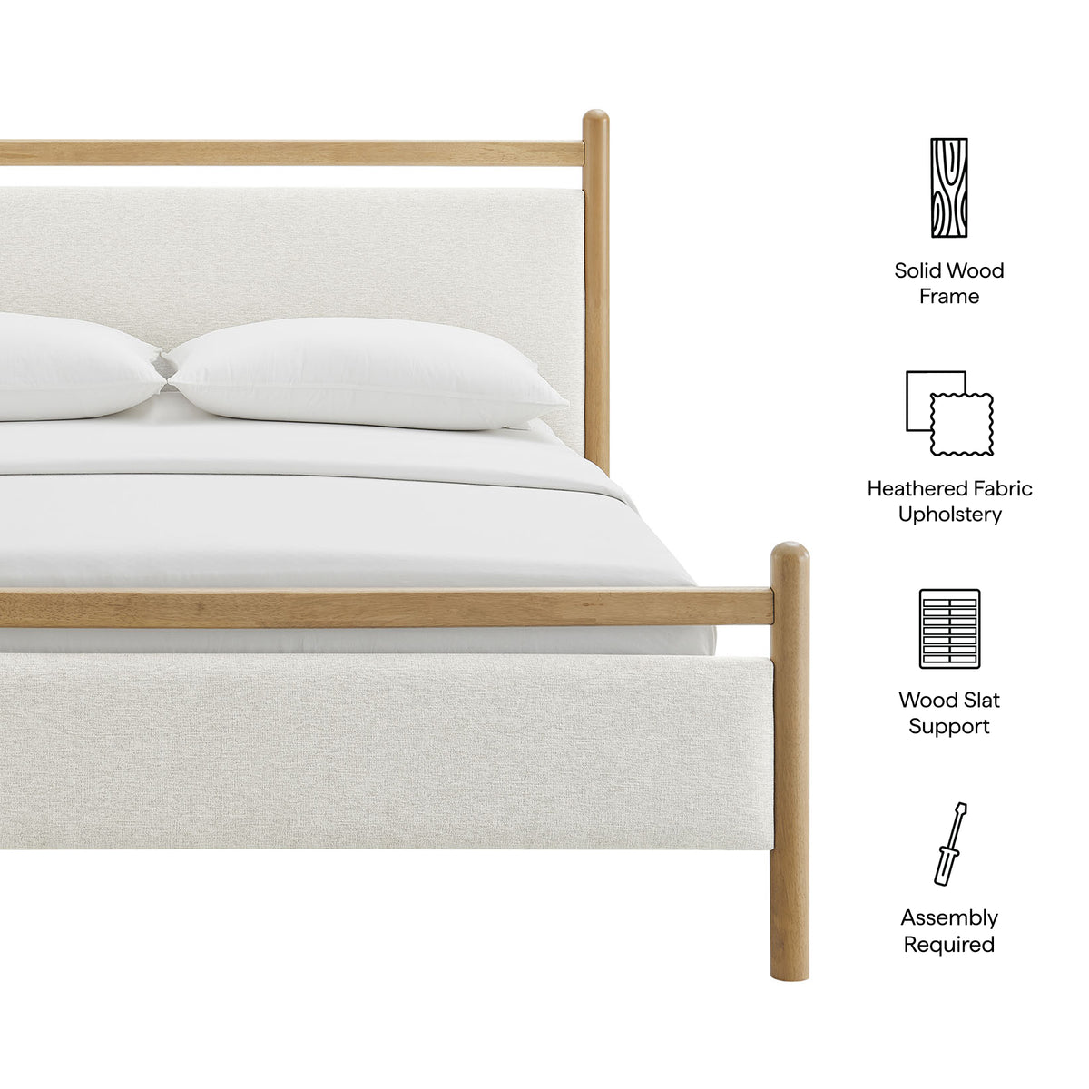 Ginny Light Oak Heathered Ivory King Size Platform Bed Frame - Ornate Home