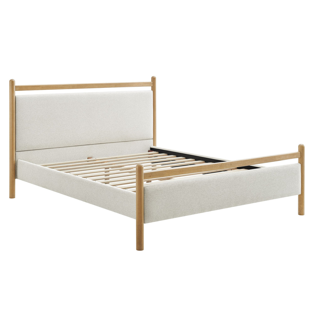 Ginny Light Oak Heathered Ivory Queen Size Platform Bed Frame - Ornate Home
