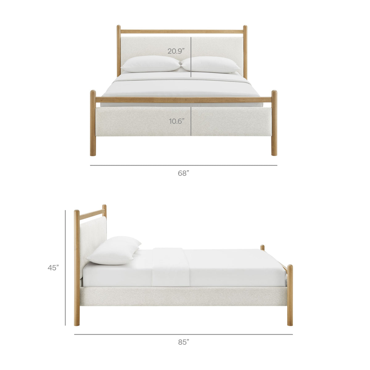 Ginny Light Oak Heathered Ivory Queen Size Platform Bed Frame - Ornate Home