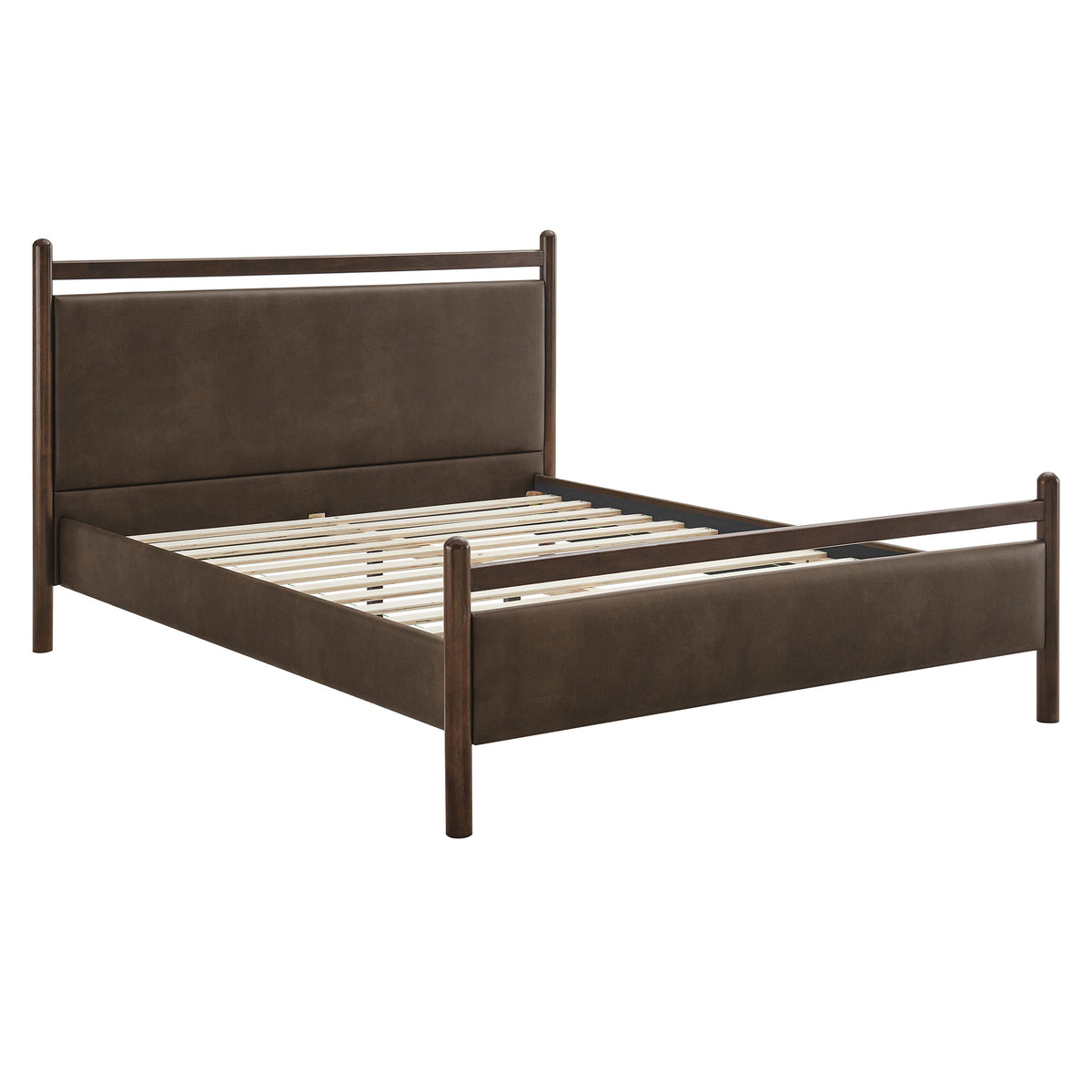 Ginny Wenge Mushroom King Size Vegan Leather Platform Bed Frame - Ornate Home
