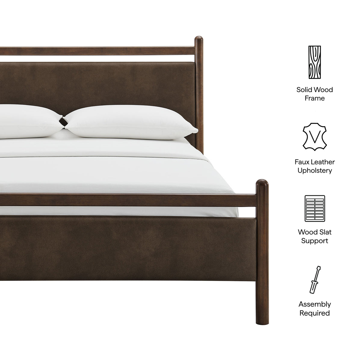 Ginny Wenge Mushroom King Size Vegan Leather Platform Bed Frame - Ornate Home