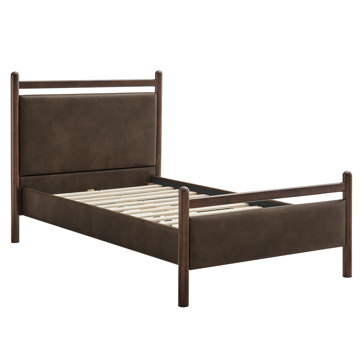 Ginny Wenge Mushroom Twin Size Vegan Leather Platform Bed Frame - Ornate Home