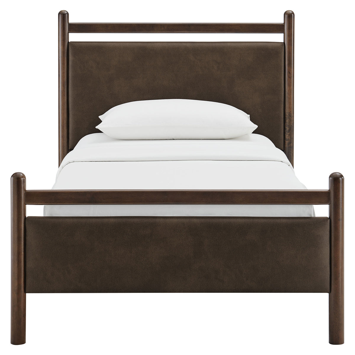 Ginny Wenge Mushroom Twin Size Vegan Leather Platform Bed Frame - Ornate Home