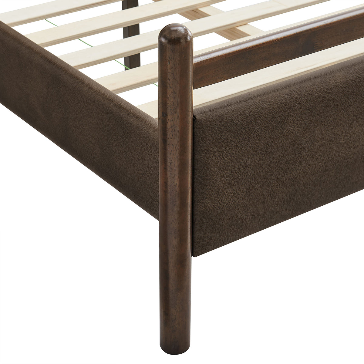 Ginny Wenge Mushroom Twin Size Vegan Leather Platform Bed Frame - Ornate Home