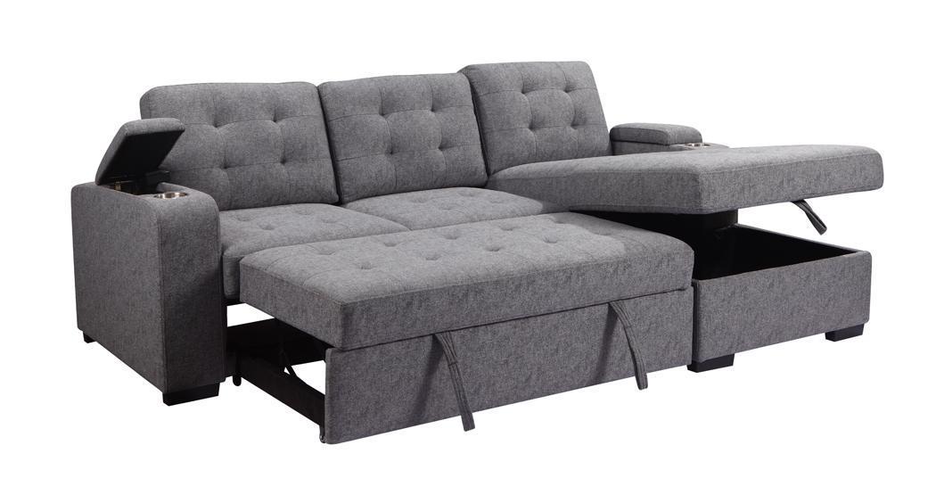 Giovanni Light Gray Sleeper Sectional Sofa w/ Storage - Ornate Home