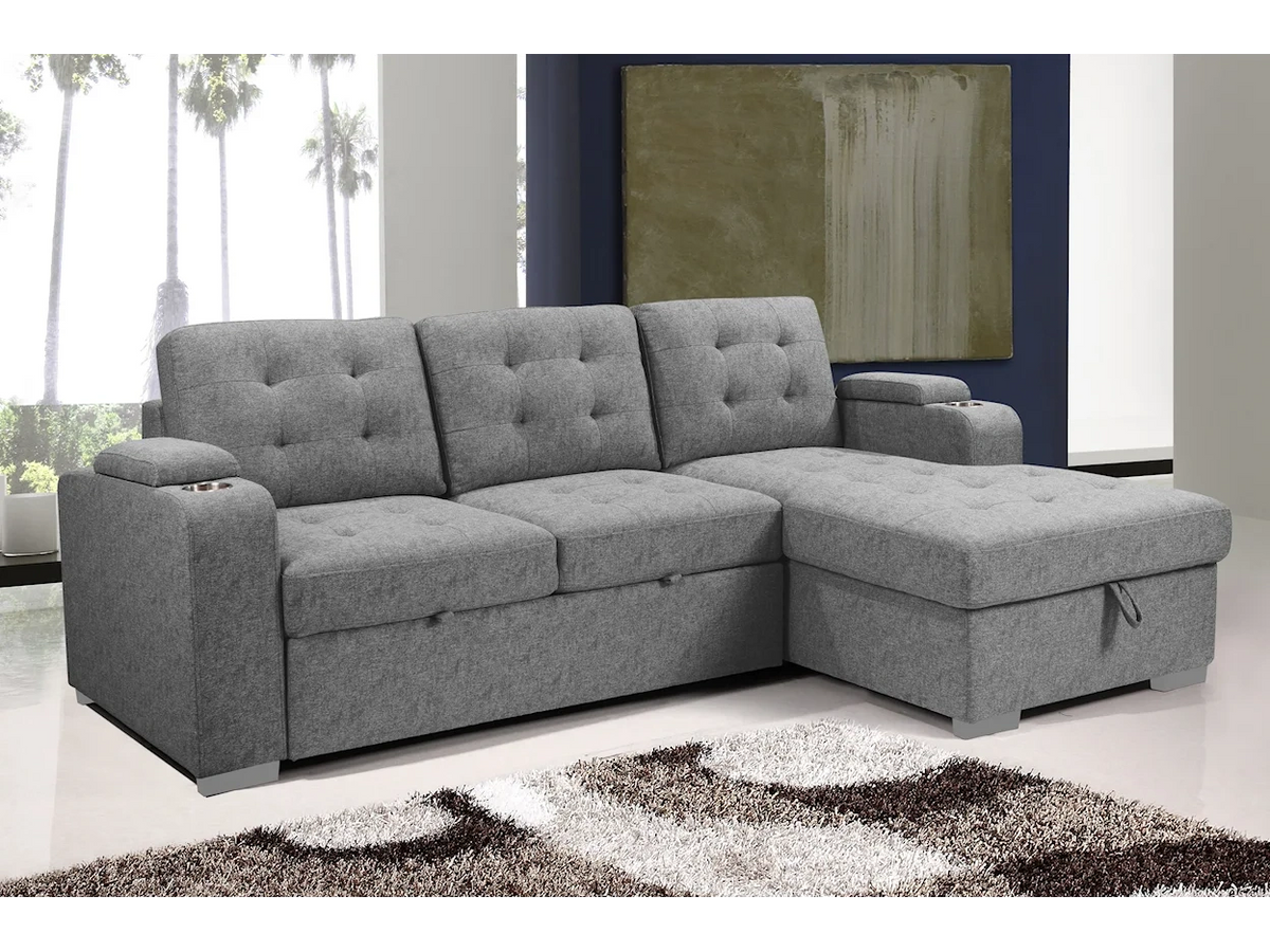 Giovanni Light Gray Sleeper Sectional Sofa w/ Storage | Ornate Home