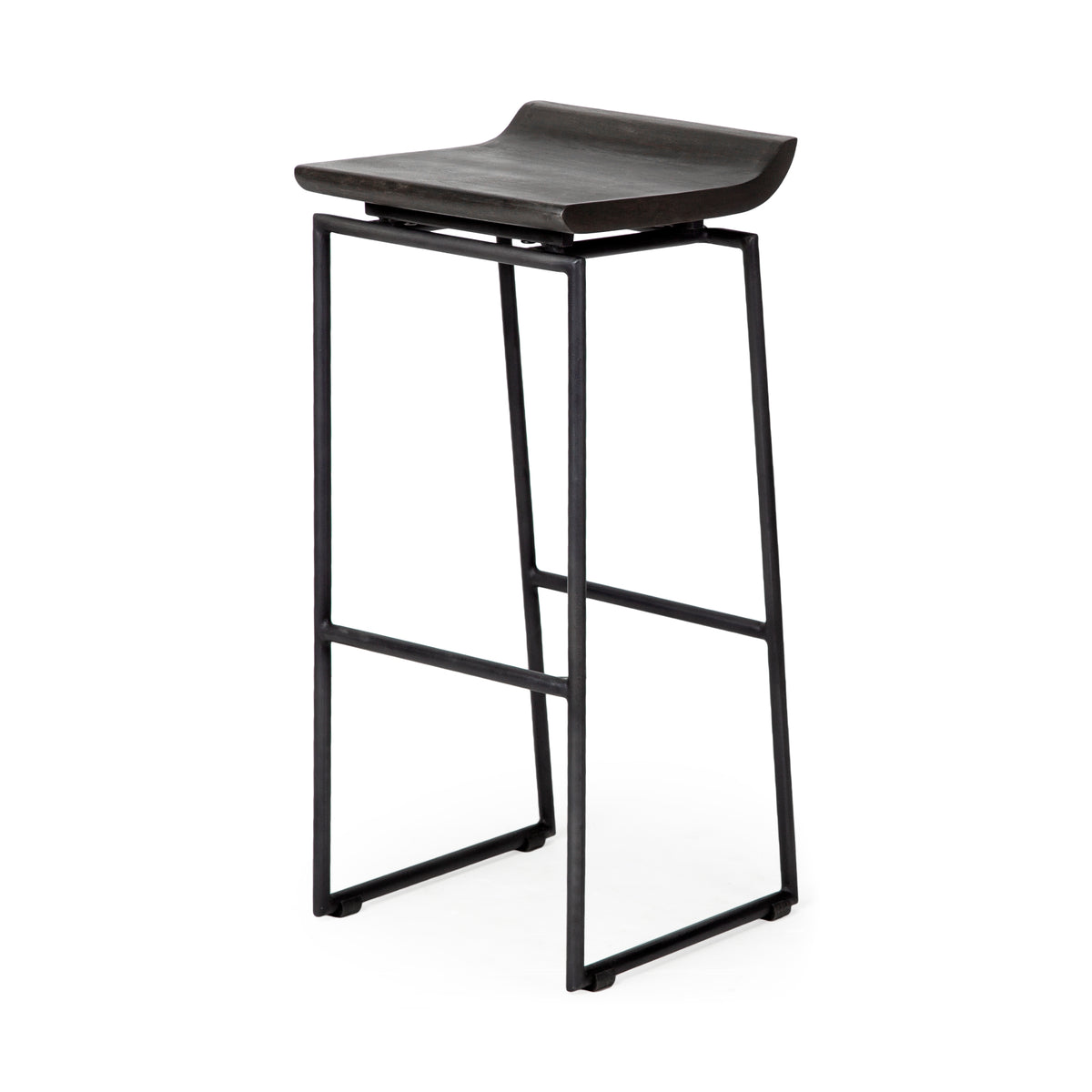 Givens Black Wood Seat Metal Base Stool - Ornate Home