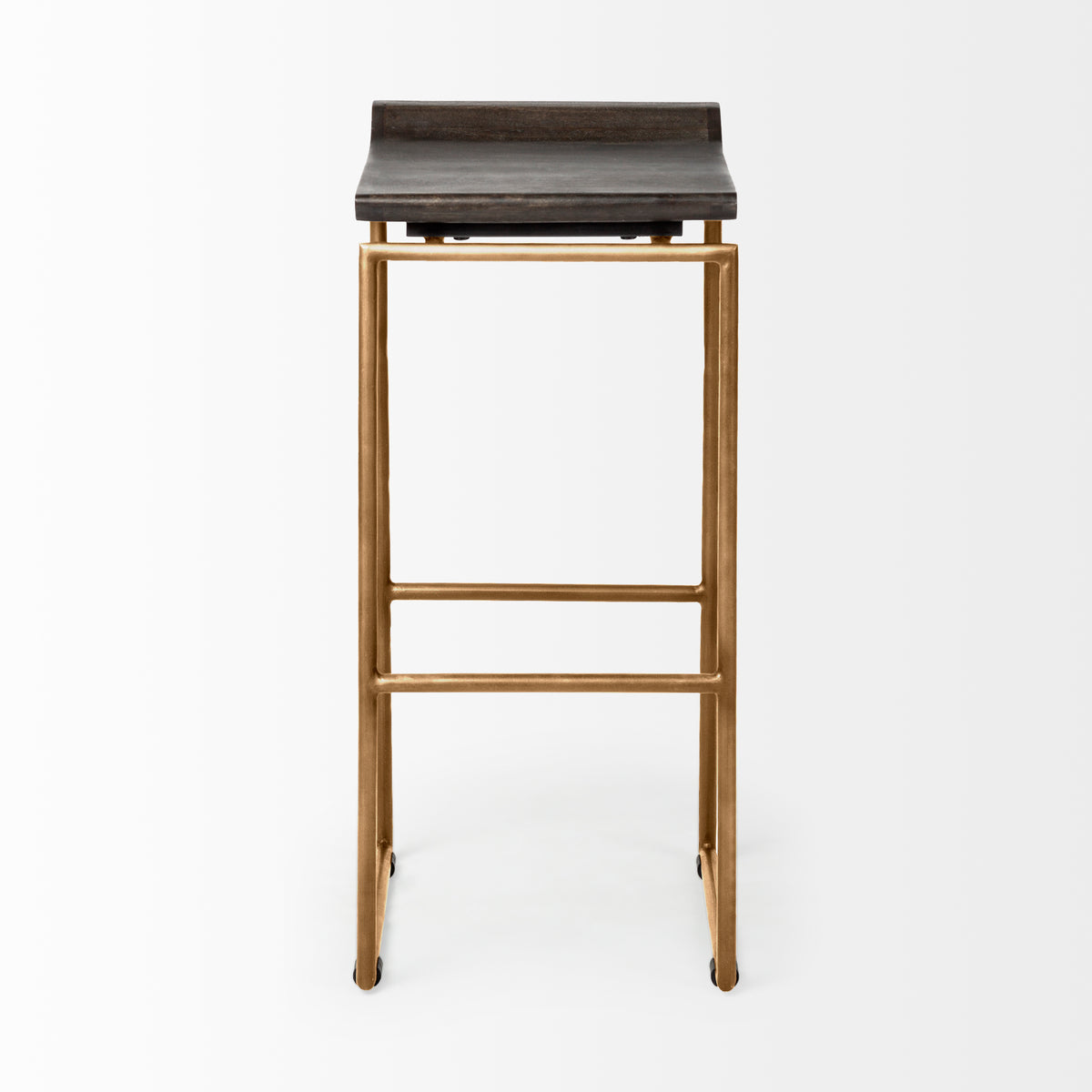 Givens Brown/Gold Wood Seat Metal Base Stool - Ornate Home