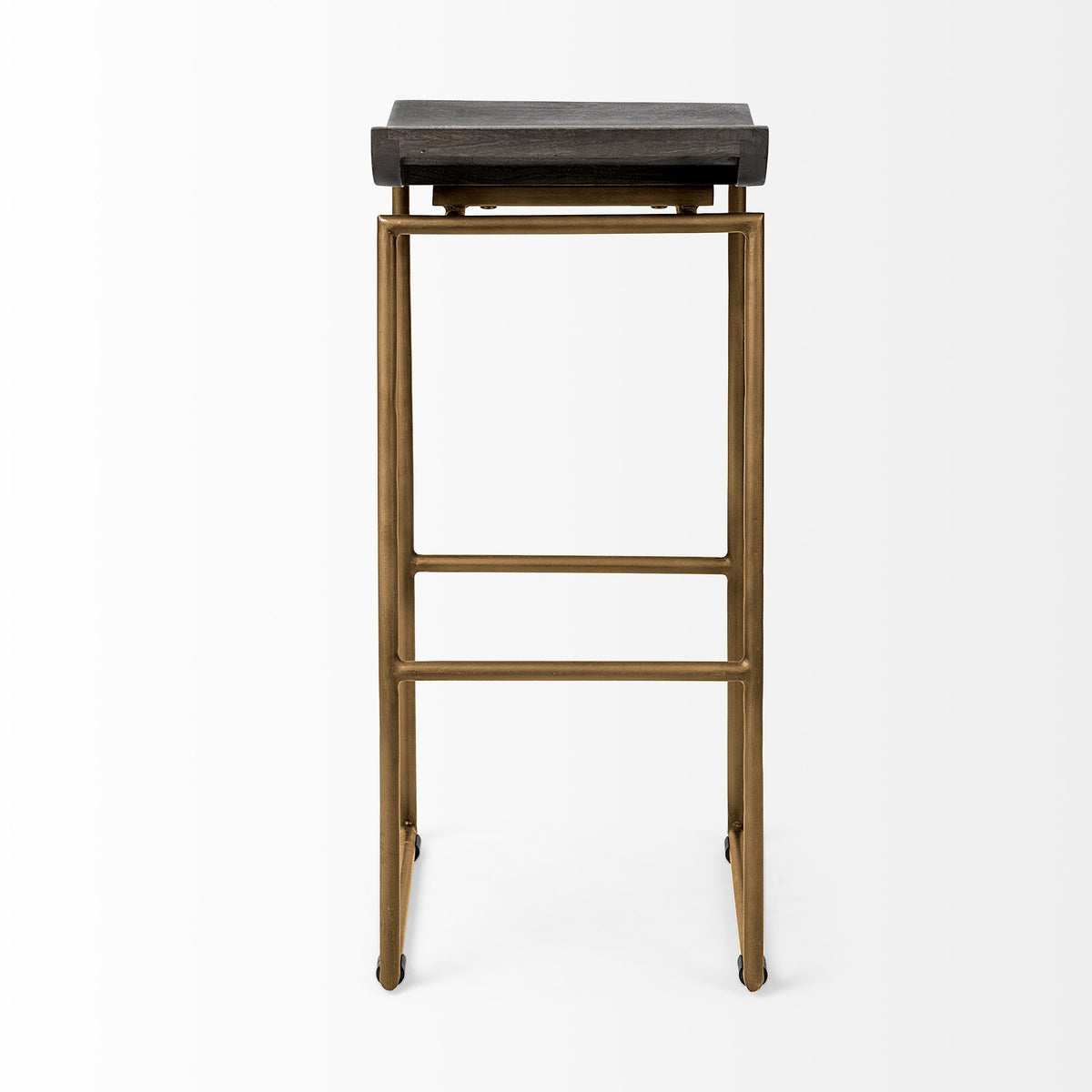 Givens Brown/Gold Wood Seat Metal Base Stool - Ornate Home