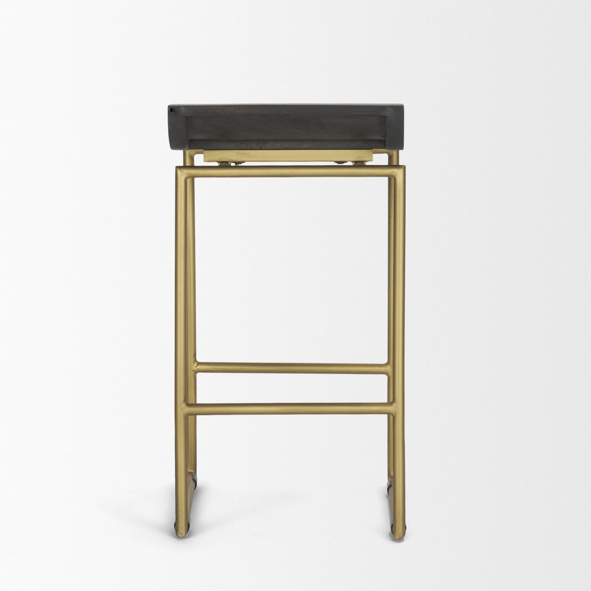 Givens Brown/Gold Wood Seat Metal Frame Stool - Ornate Home