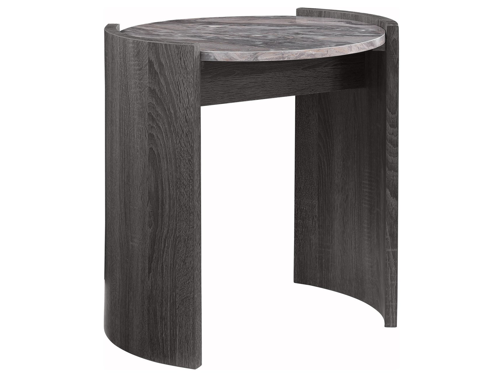 Gladstone Distressed Grey Round Faux Marble Top End Table - Ornate Home