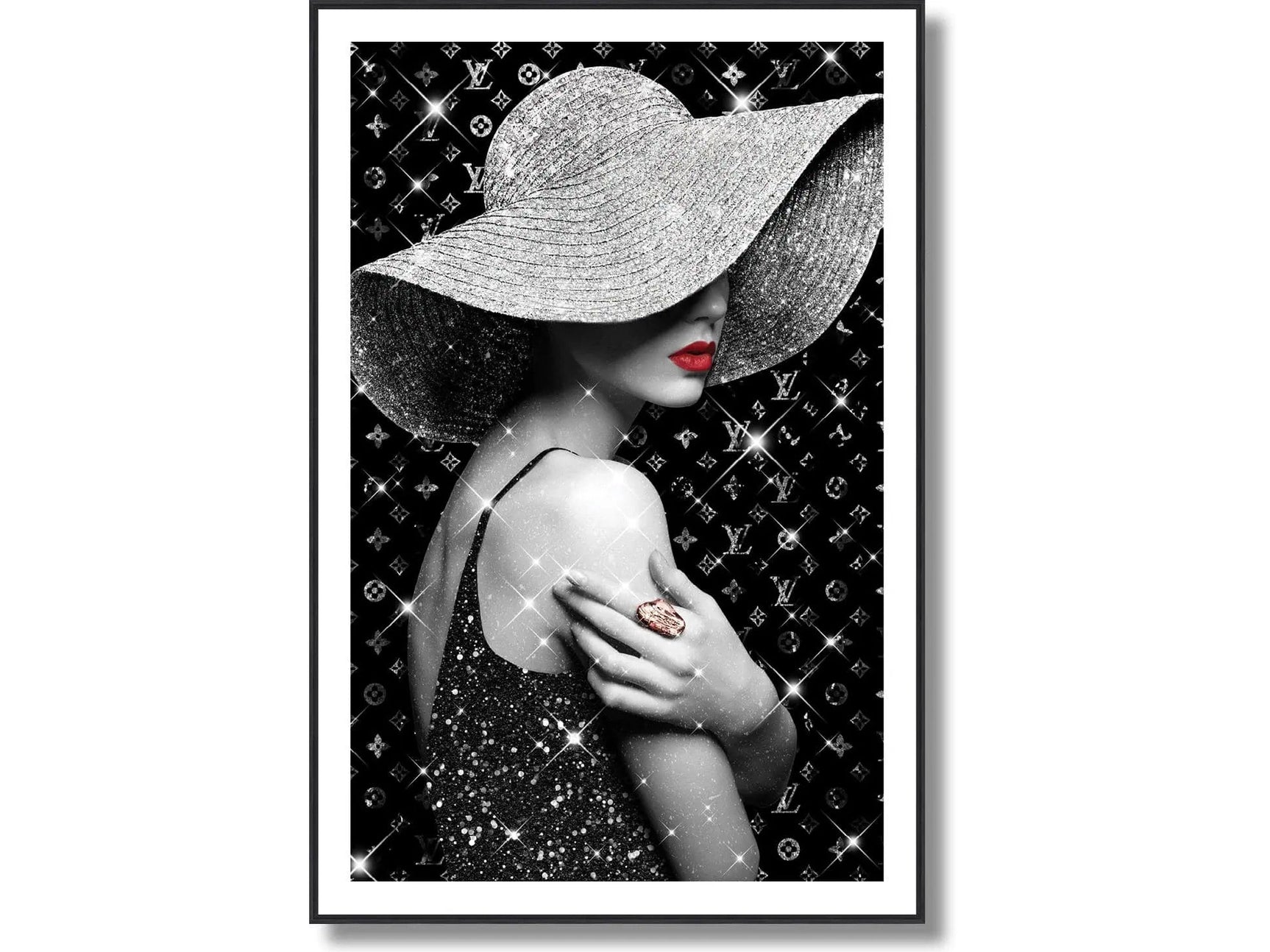 Glamorous Woman with Hat in Glitter Art Wall Art - Ornate Home