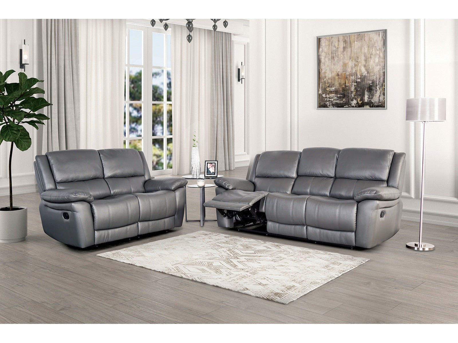 Glarus Dark Gray Leather Match Reclining Living Room Set - Ornate Home