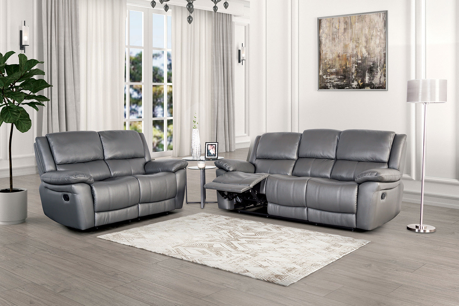 Glarus Dark Gray Leather Match Reclining Sofa - Ornate Home