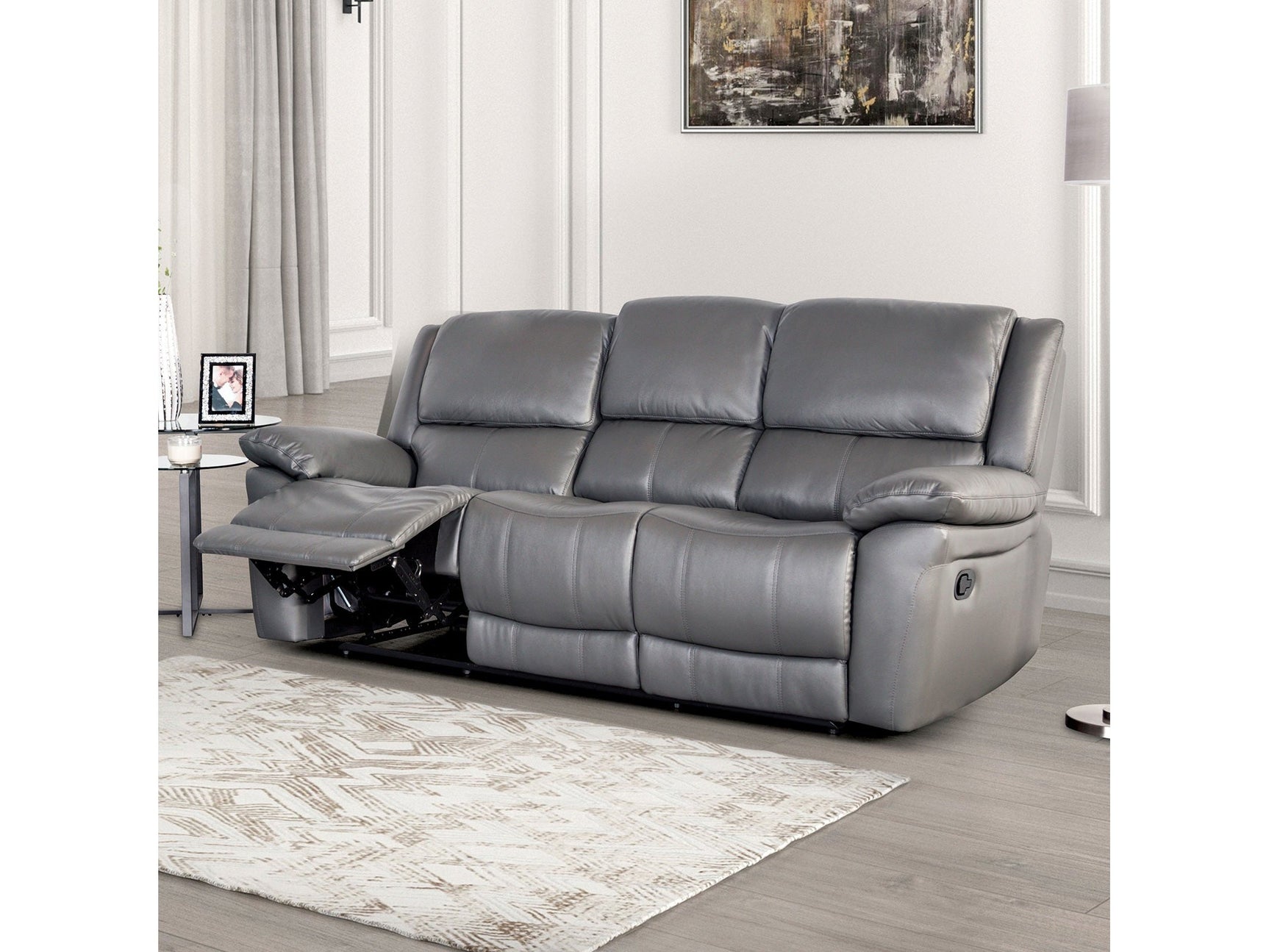Glarus Dark Gray Leather Match Reclining Sofa - Ornate Home