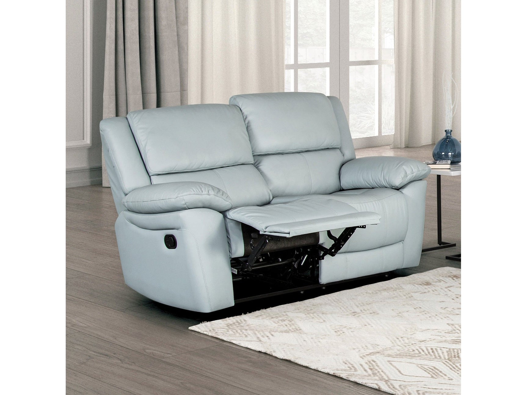 Glarus Powder Blue Leather Match Reclining Loveseat - Ornate Home