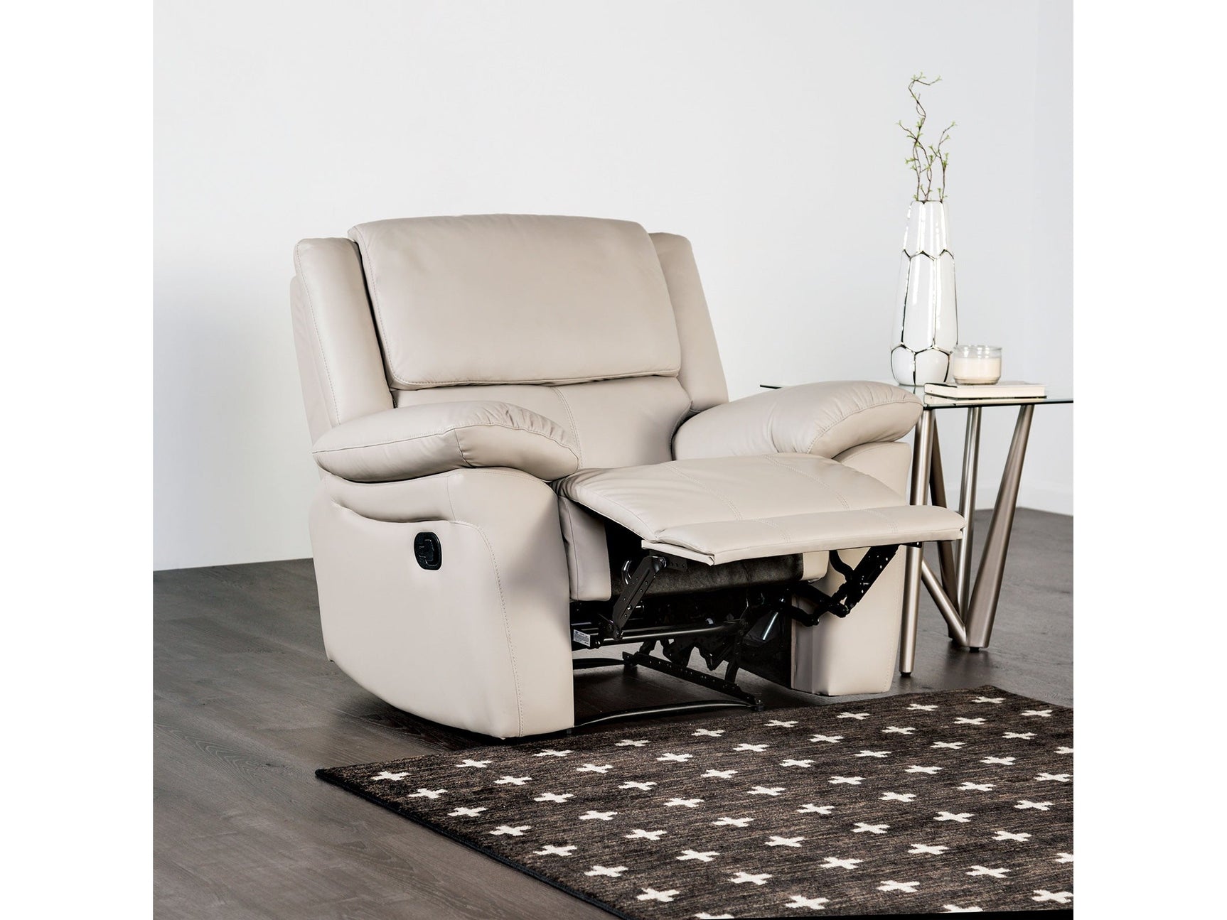 Glarus White Leather Match Recliner - Ornate Home