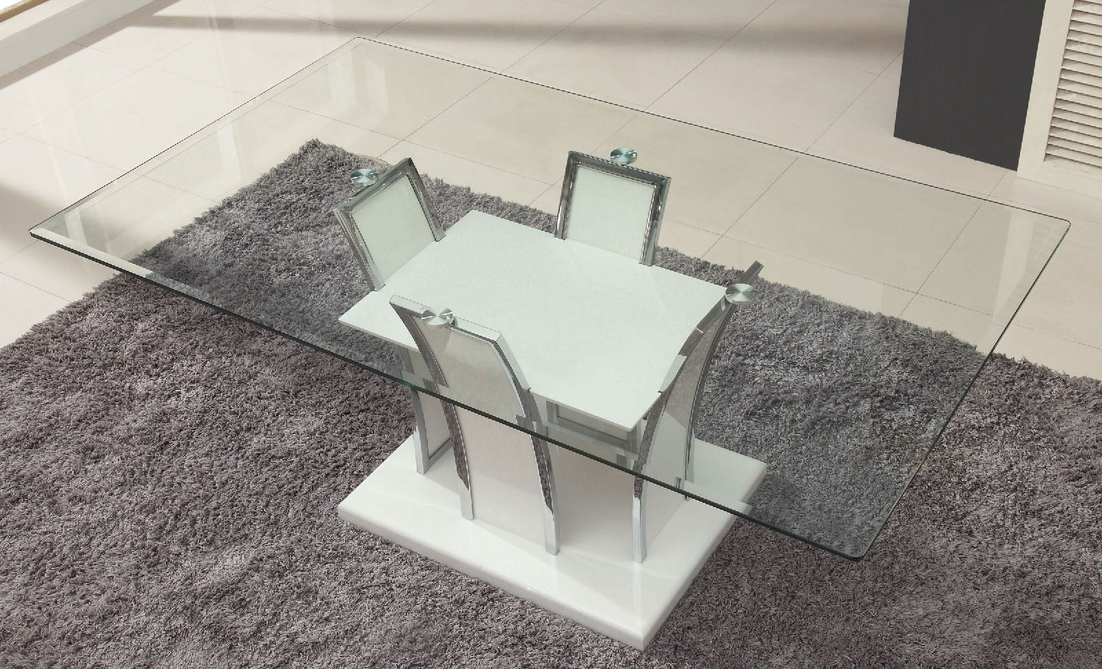 Glenview White/Chrome 7 Pc. Dining Set - Ornate Home