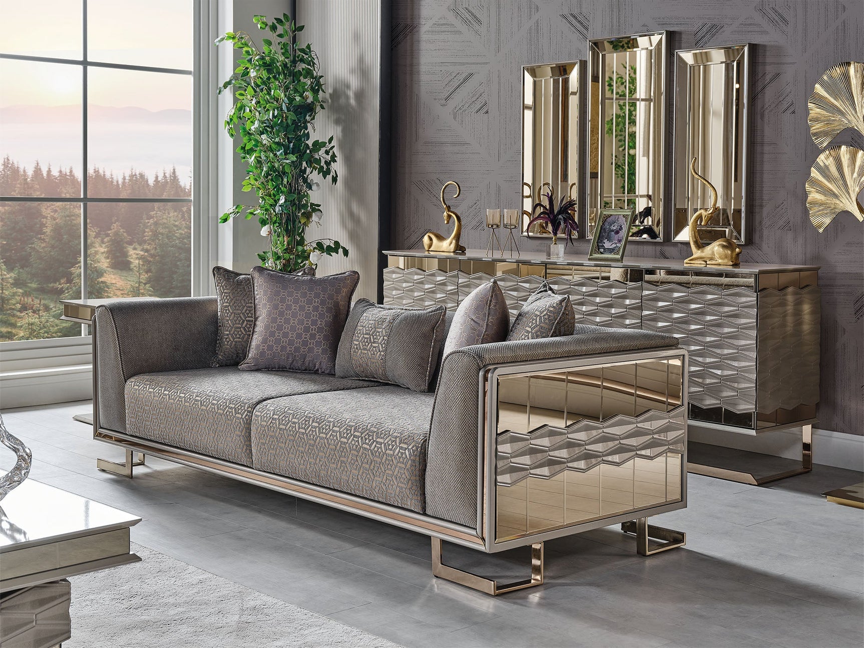 Gokce Grey 4-pieces (2 Sofa & 2 Chair) Living Room Set
