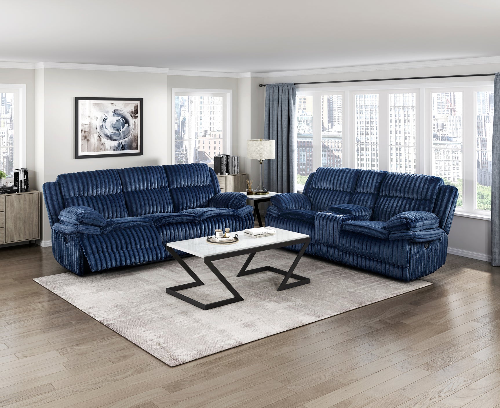 Goodland Blue Double Reclining Loveseat w/ Center Console - Ornate Home