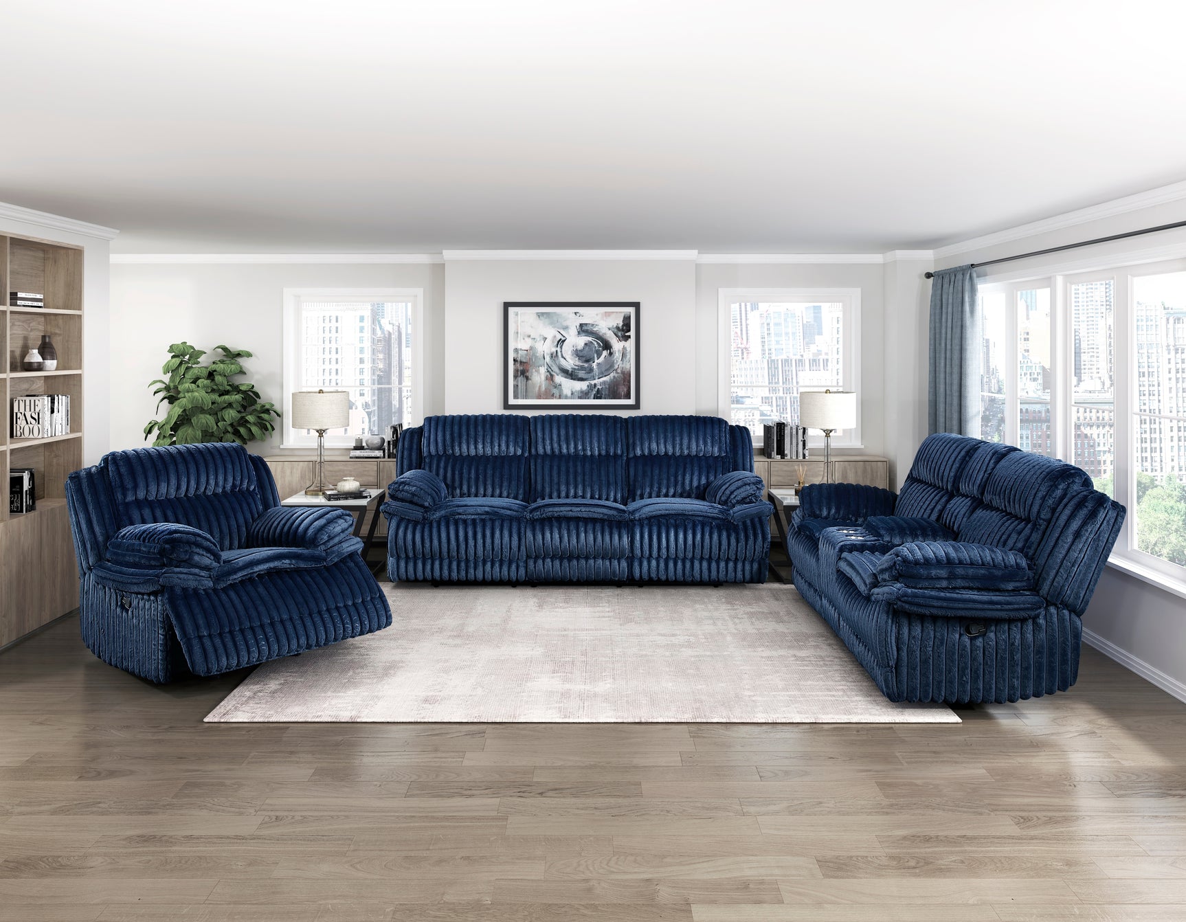 Goodland Blue Double Reclining Loveseat w/ Center Console - Ornate Home
