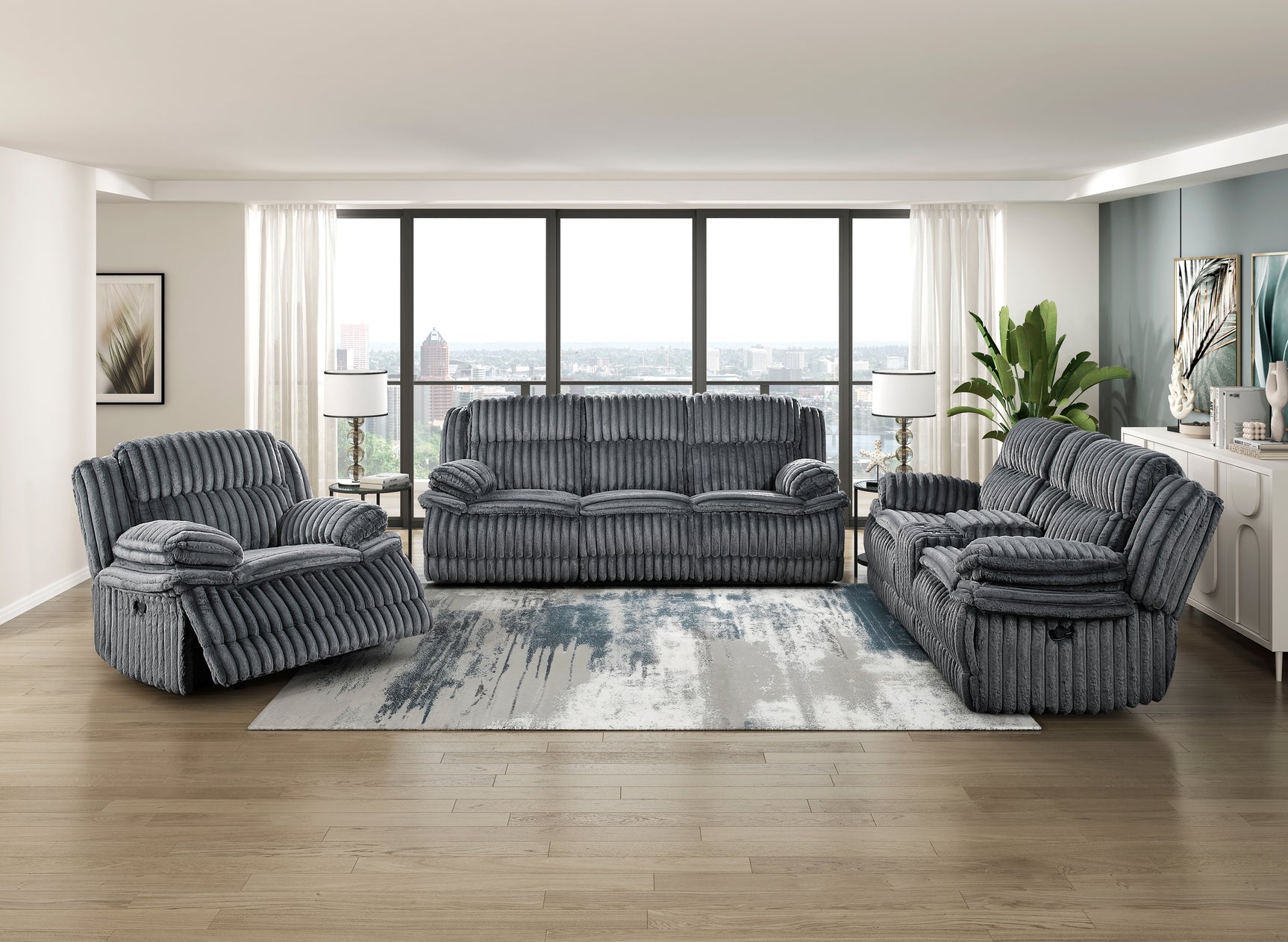 Goodland Dark Gray Double Reclining Loveseat w/ Center Console - Ornate Home