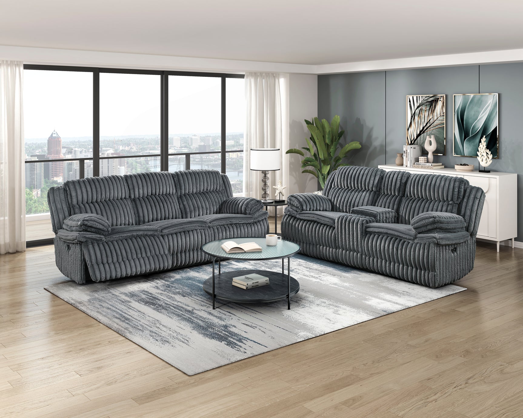 Goodland Dark Gray Double Reclining Loveseat w/ Center Console - Ornate Home