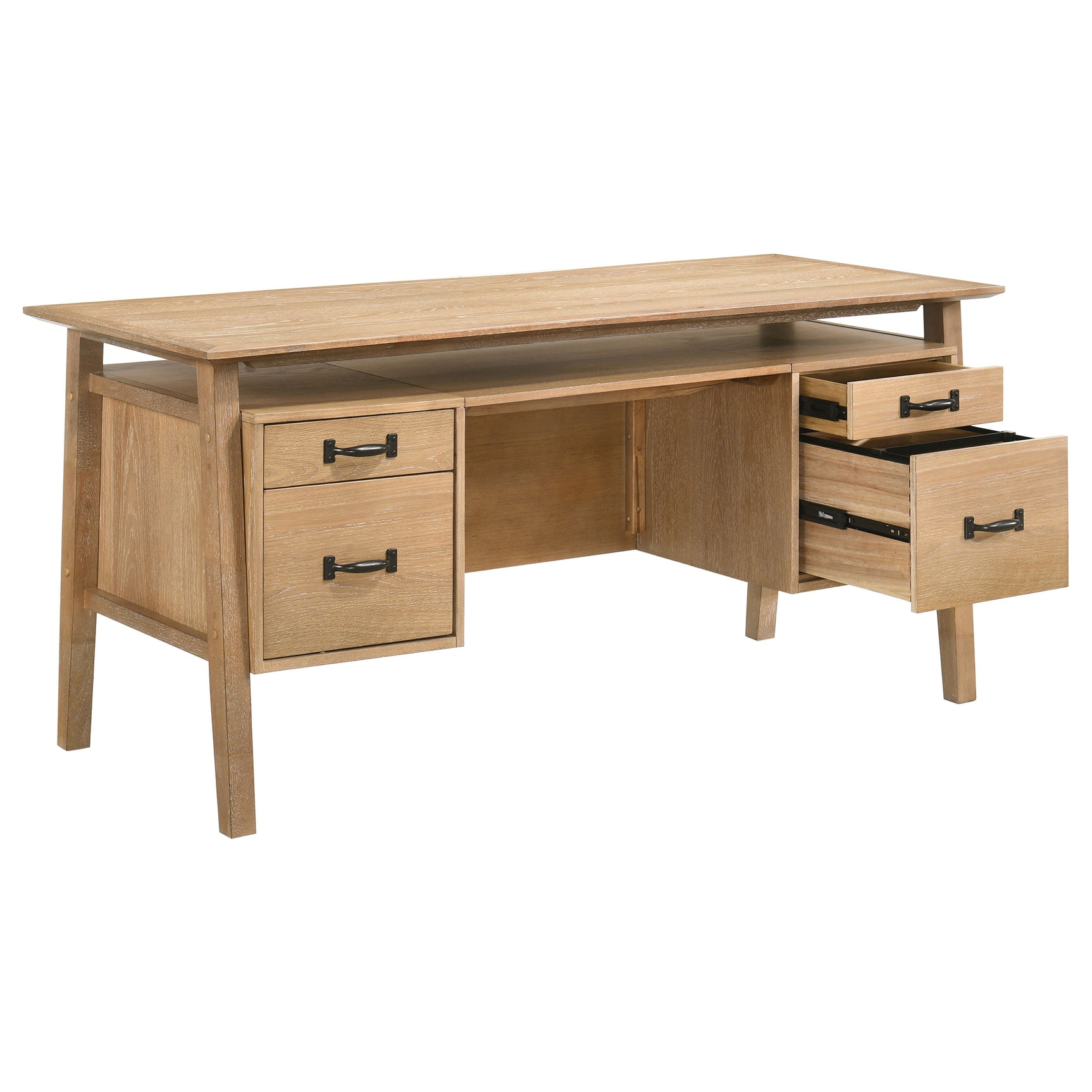 Goodson Distressed Light Brown 64-inch 4-Drawer Double Pedestal Computer Desk - Ornate Home