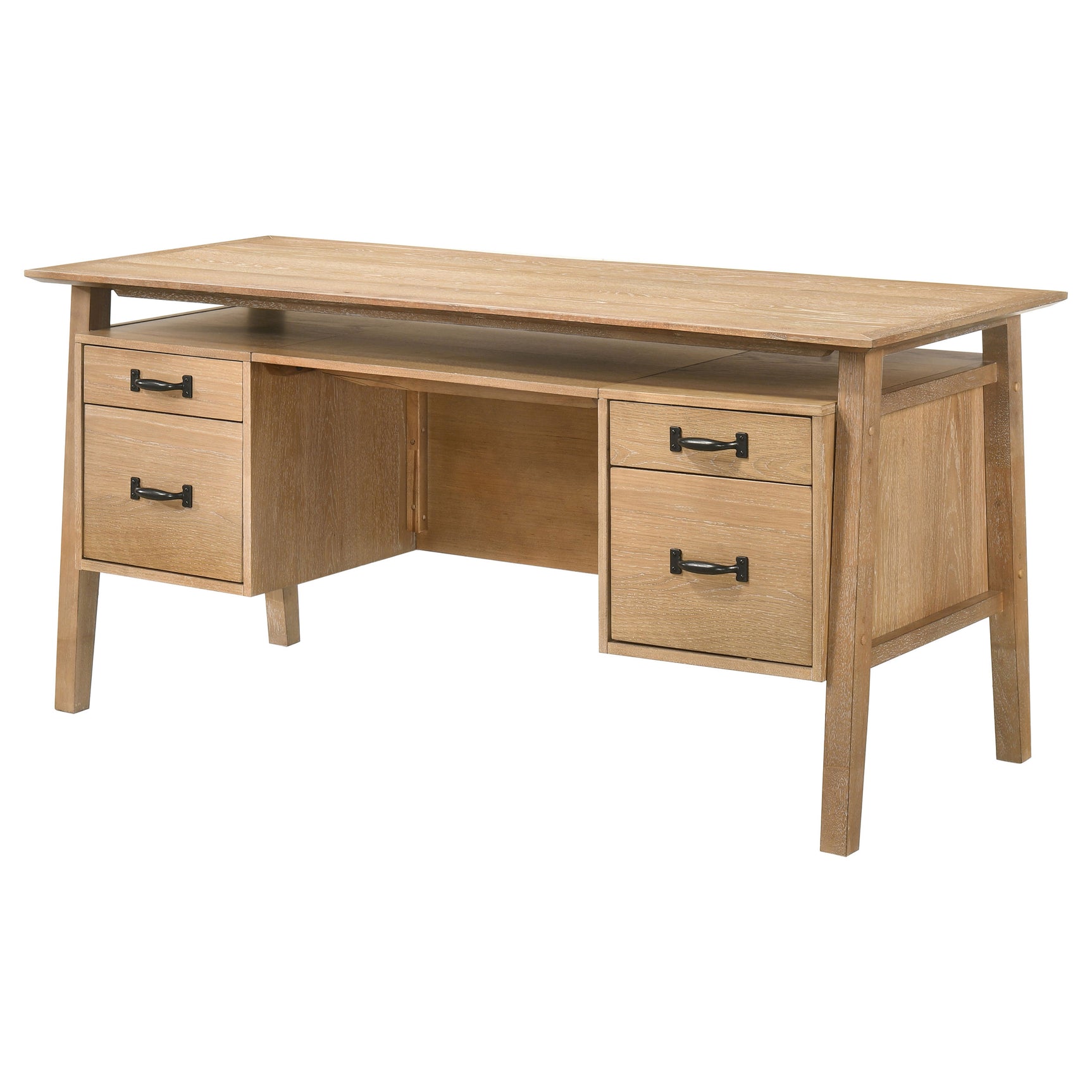 Goodson Distressed Light Brown 64-inch 4-Drawer Double Pedestal Computer Desk - Ornate Home