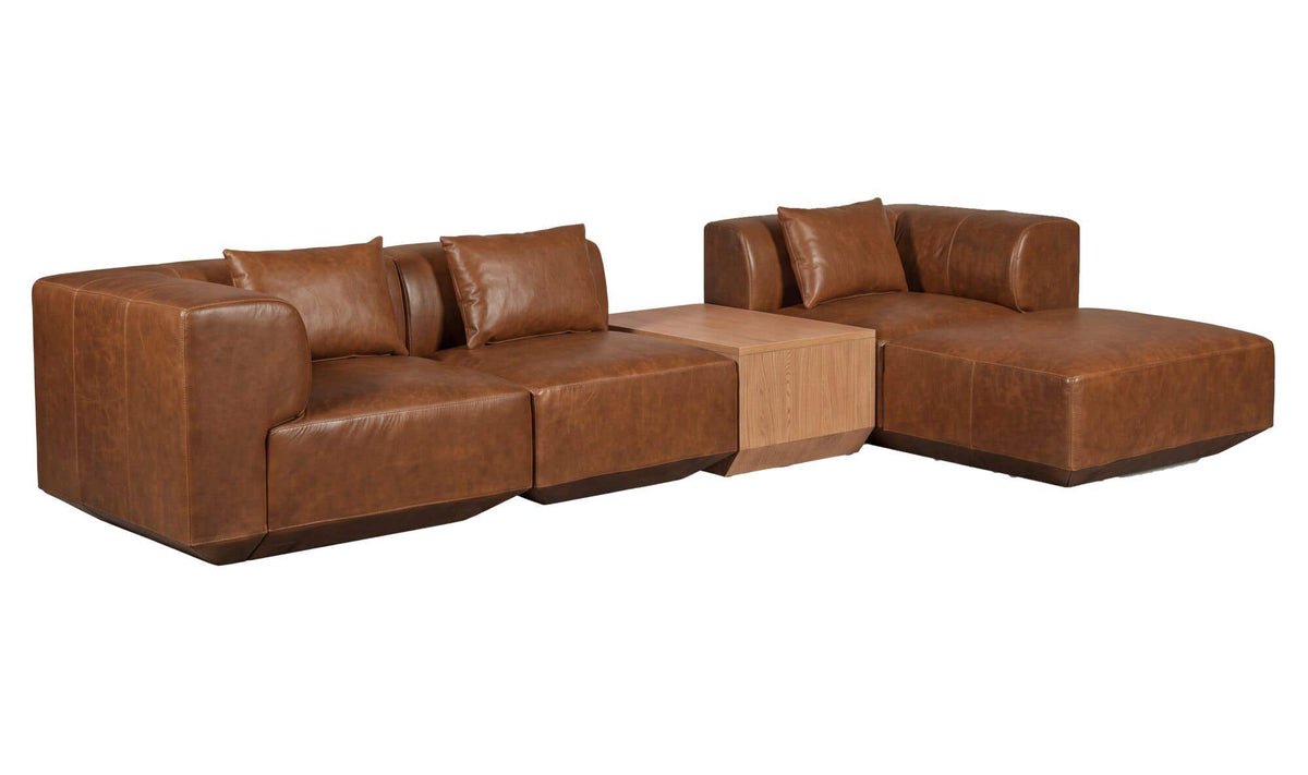 Goodwin Dark Brown Leather With Side Table Lounge Modular Sectional - Ornate Home