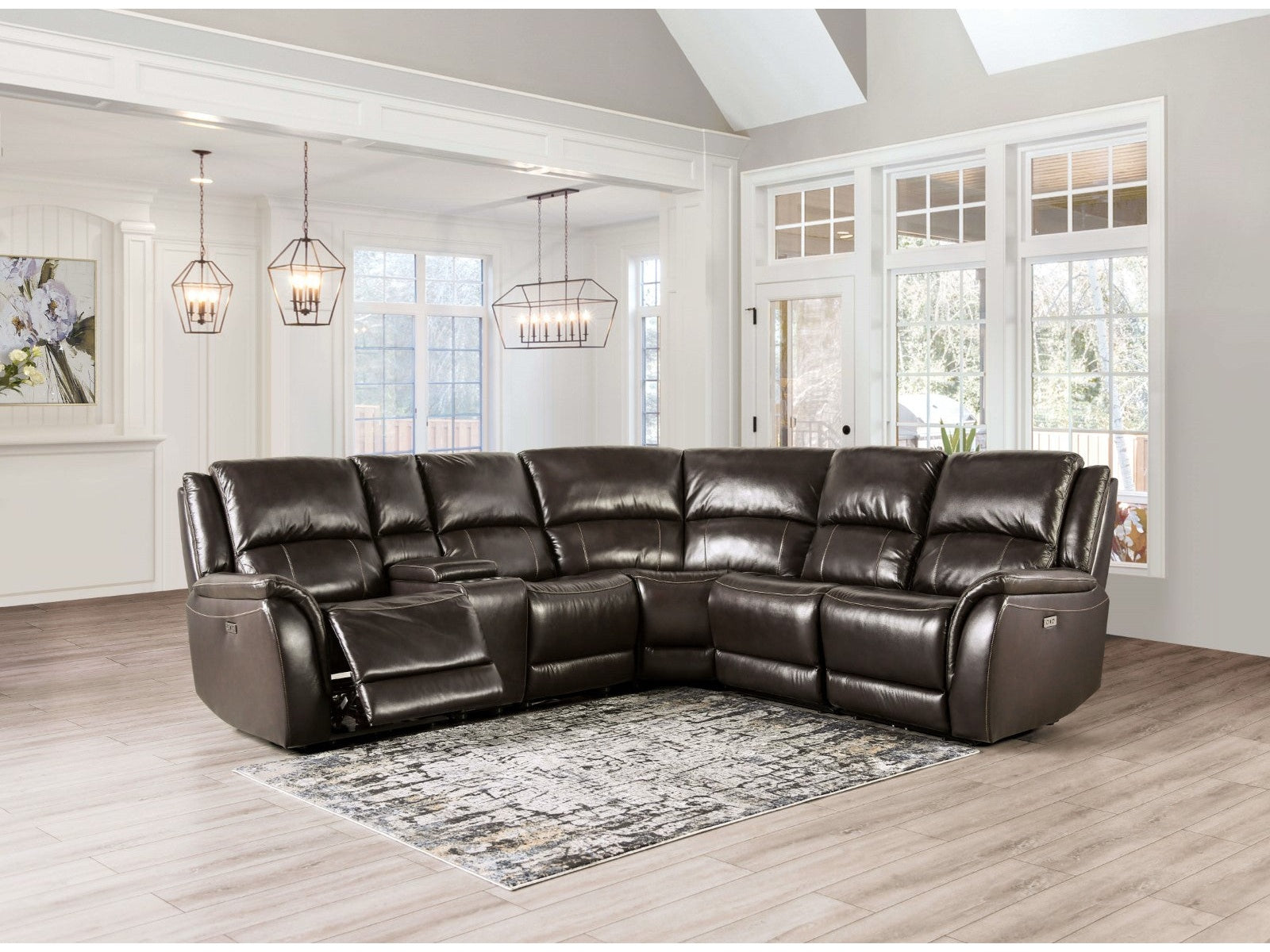 Gorgius Espresso Top Grain Leather Match Power Sectional - Ornate Home