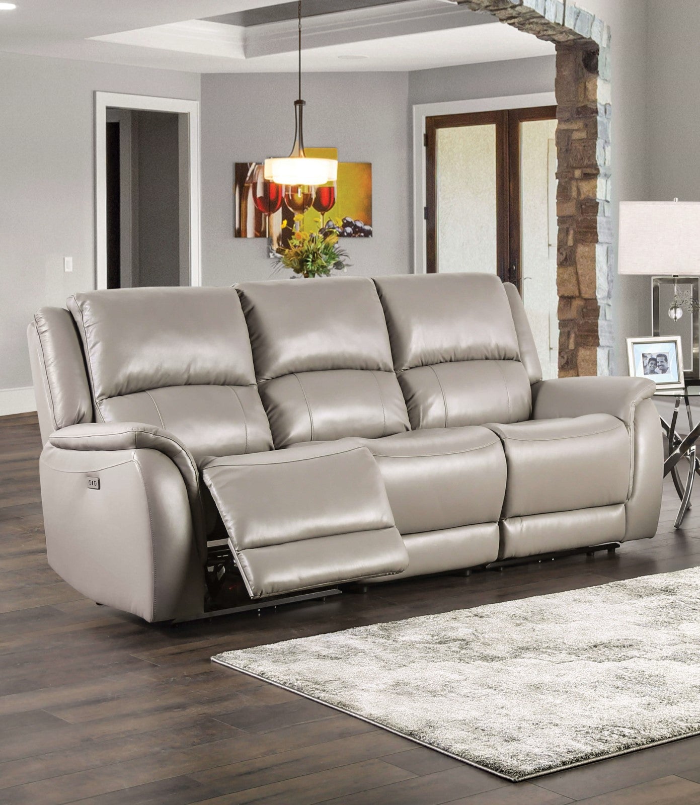 Gorgius Light Gray Top Grain Leather Match Power Reclining Sofa & Loveseat - Ornate Home