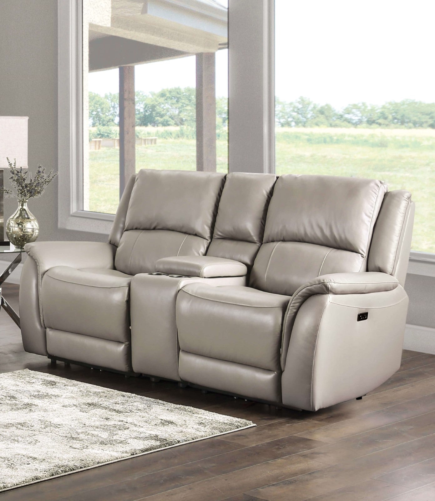 Gorgius Light Gray Top Grain Leather Match Power Reclining Sofa & Loveseat - Ornate Home