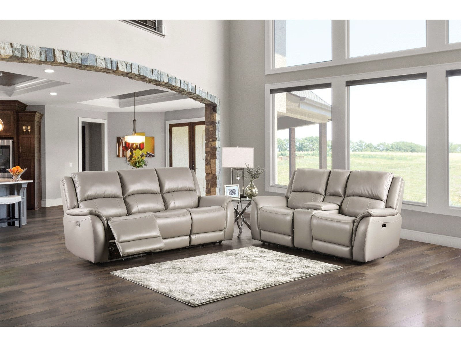 Gorgius Light Gray Top Grain Leather Match Power Reclining Sofa & Loveseat - Ornate Home