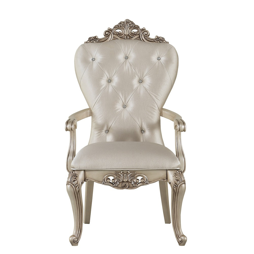 Gorsedd Cream Fabric & Antique White Arm Chair - Ornate Home