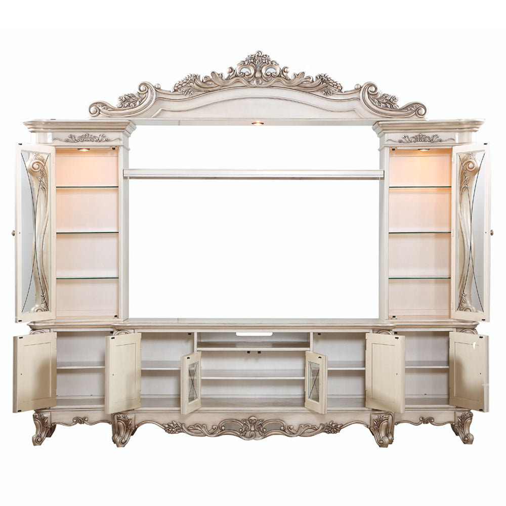 Gorsedd Entertainment Center in Antique White - Ornate Home