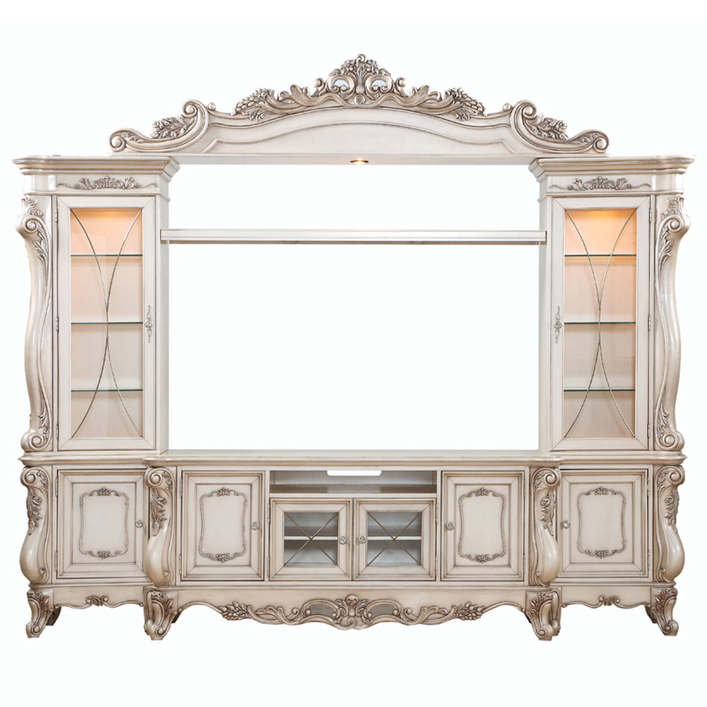 Gorsedd Entertainment Center in Antique White - Ornate Home