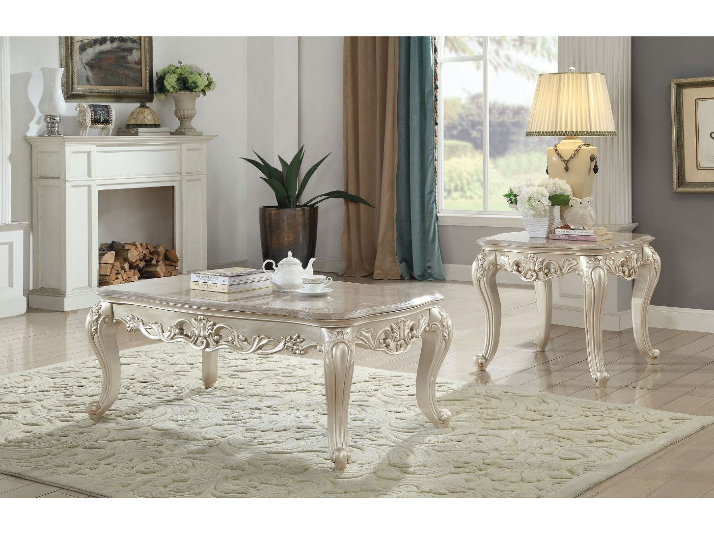 Gorsedd Marble & Antique White Coffee Table - Ornate Home
