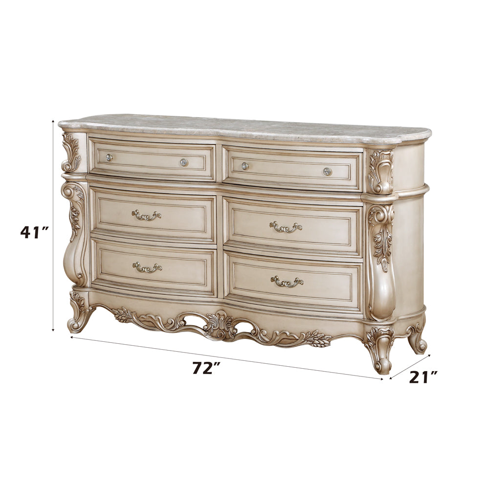 Gorsedd Marble & Antique White Dresser - Ornate Home
