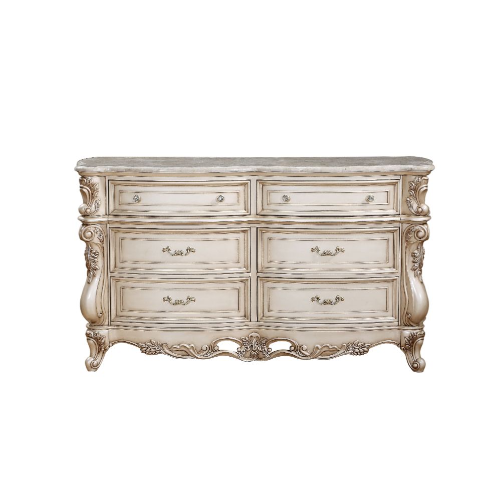 Gorsedd Marble & Antique White Dresser - Ornate Home