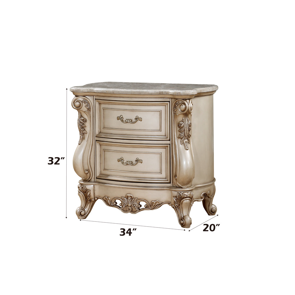 Gorsedd Marble & Antique White Nightstand - Ornate Home