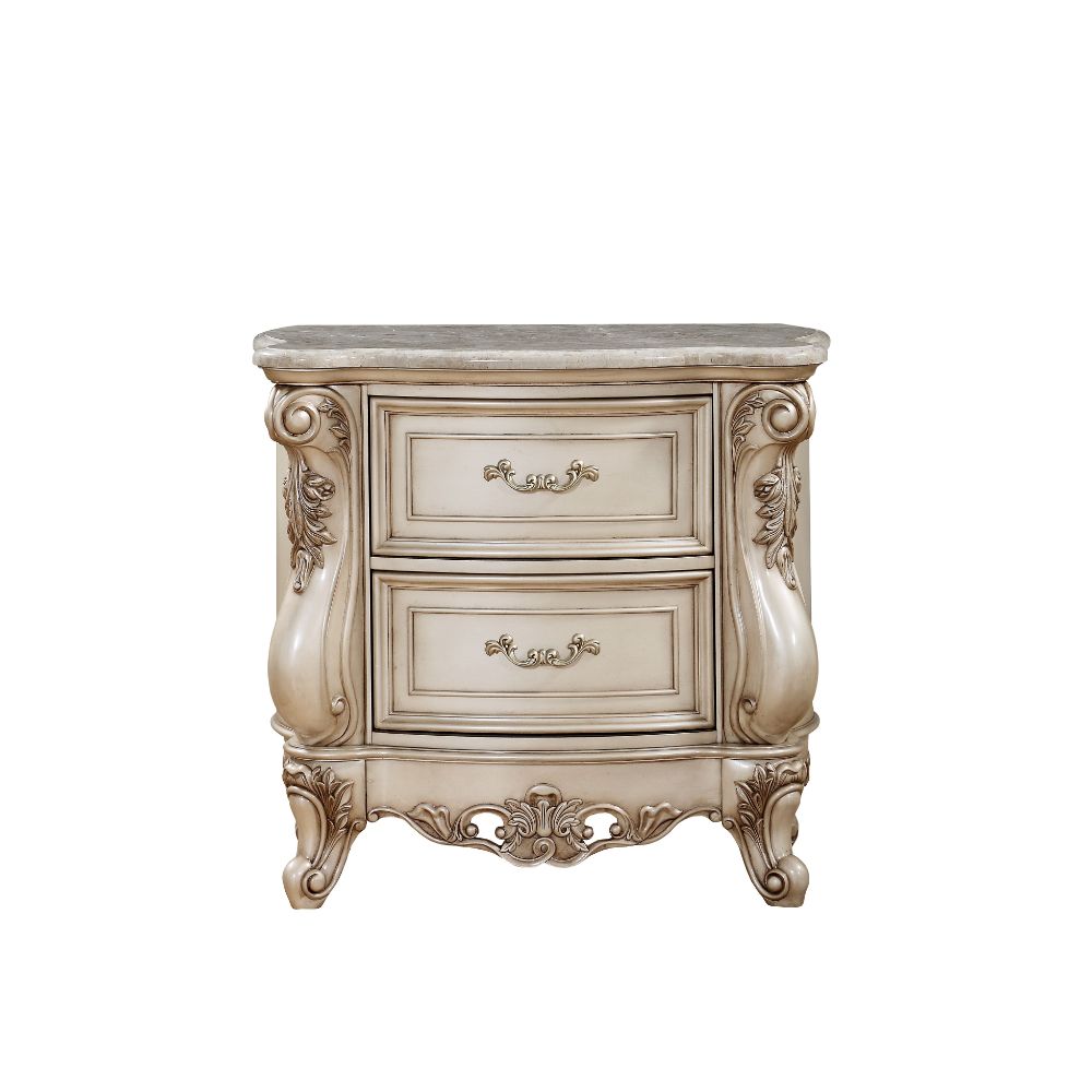 Gorsedd Marble & Antique White Nightstand - Ornate Home