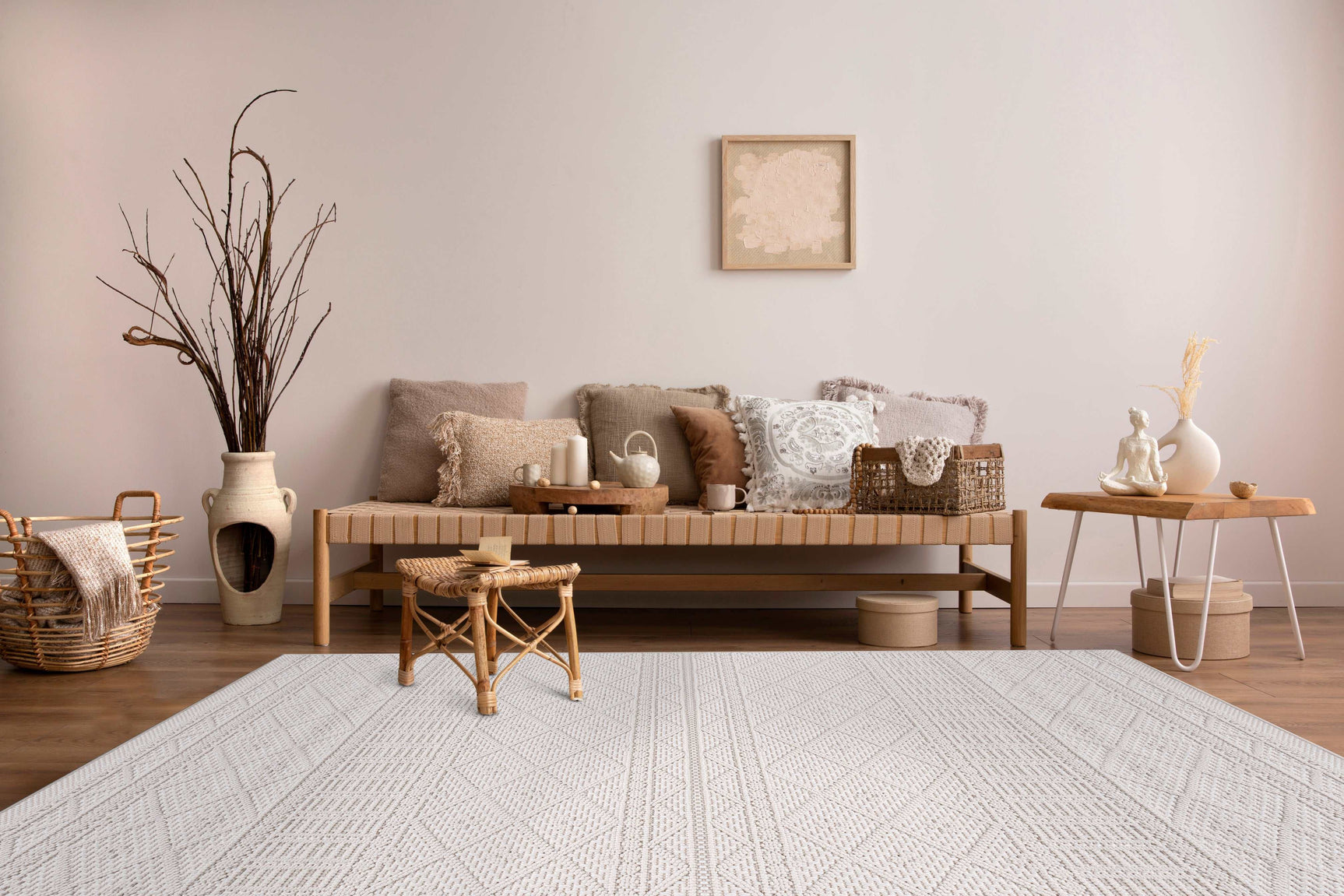 Goya Woven Non-Slip Minimalist Lattice Pattern Indoor Area Rug - Ornate Home